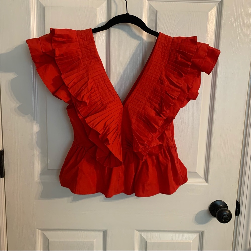 entro Red Ruffled V-Neck Peplum Top - Picture 2 of 2